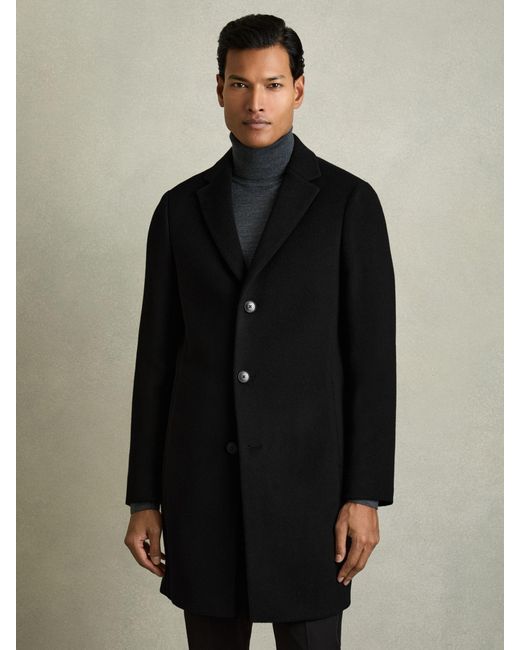 Reiss Blue Gable - Black Single Breasted Overcoat, M for men