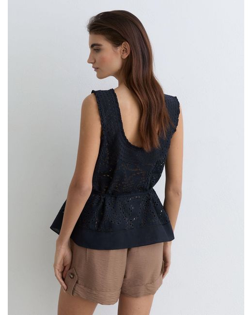 Reiss Black Larna - Navy Cotton Broderie Anglaise Cami Top, Us 12