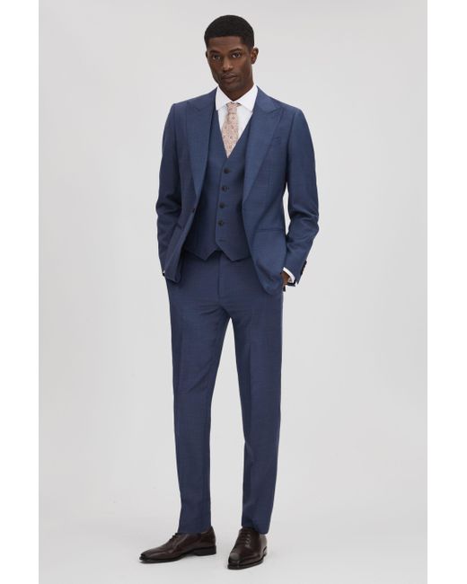 Reiss Harrison - Bright Blue Slim Fit Wool Single Breasted Blazer for men