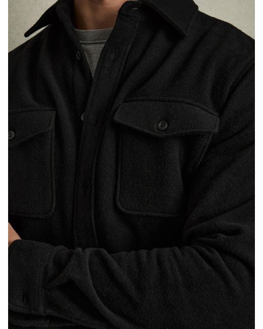 Reiss Black Twin-Pocket Overshirt With Wool for men