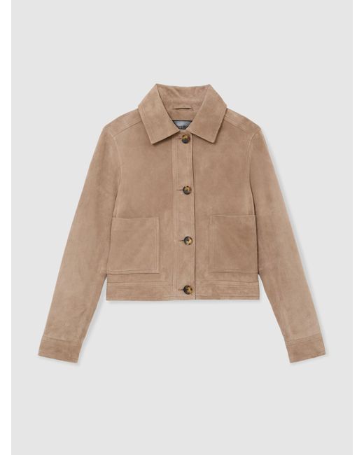 Reiss Brown Suede Cropped Trucker Jacket