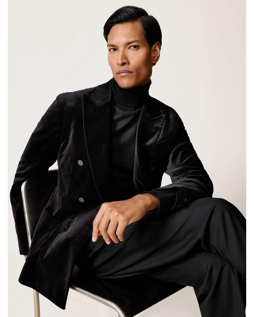 Reiss Black Double-Breasted Velvet Blazer Tailored-Fit for men