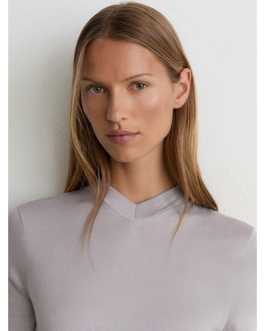 Reiss Brown High V-Neck Long-Sleeve Top