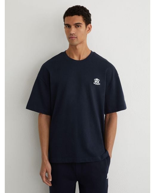 Reiss Blue Rainer - Navy Monogram Embroidered Relaxed-fit T-shirt, M for men