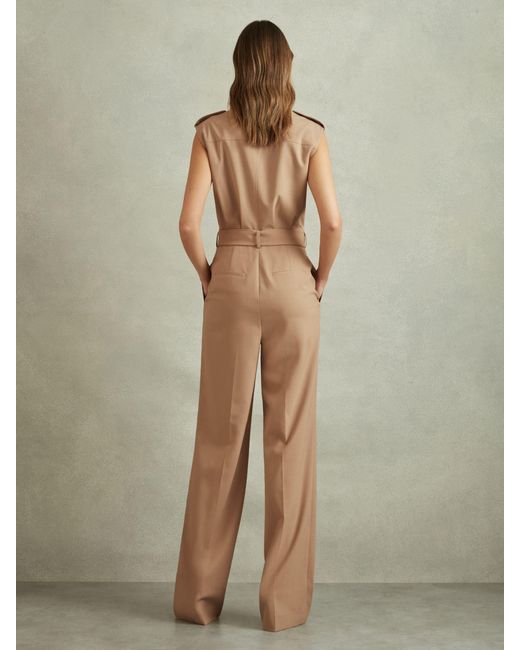 Reiss Natural Luisa - Stone Wool Blend Double Breasted Belted Jumpsuit, Us 4