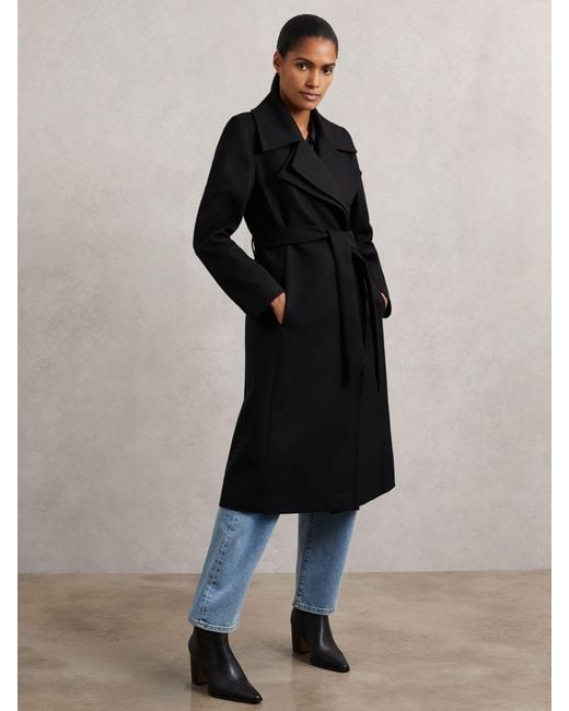 Reiss Black Odette Wool-Blend Double-Lapel Belted Coat With Cashmere