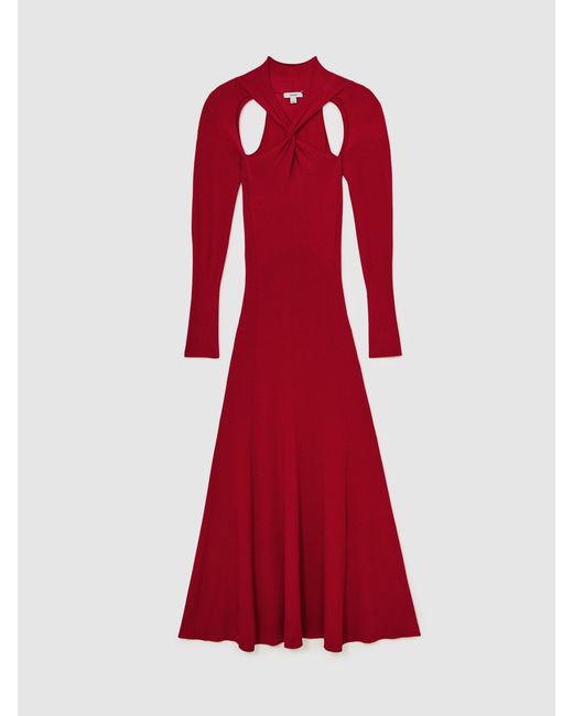 Reiss Red Cut-Out Knitted Maxi Dress