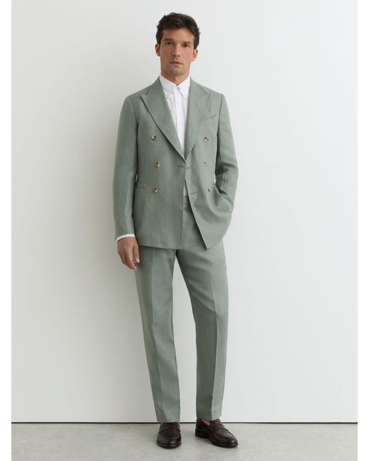 Reiss Green Db - Sage Atlantic Tailored Fit Linen-twill Double-breasted Blazer, 44 for men