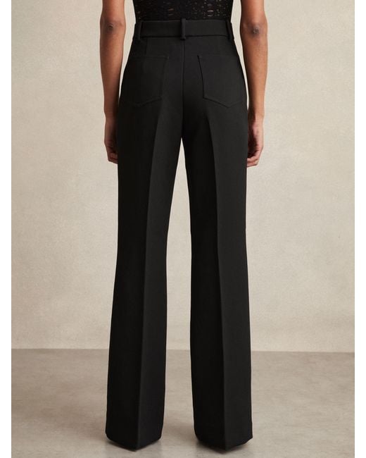 Reiss Black Petite Leather High-Rise Flared Trousers