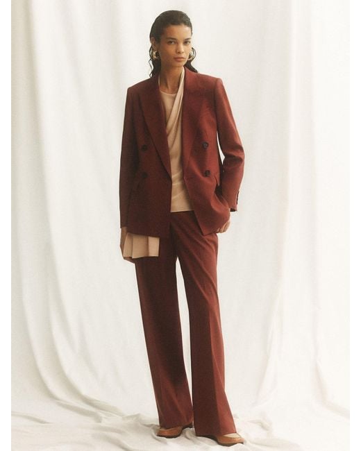 Reiss Brown Wool-Blend Wide-Leg Suit Trousers