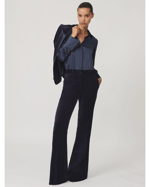 Reiss Blue Velvet Satin-Stripe Flared Trousers