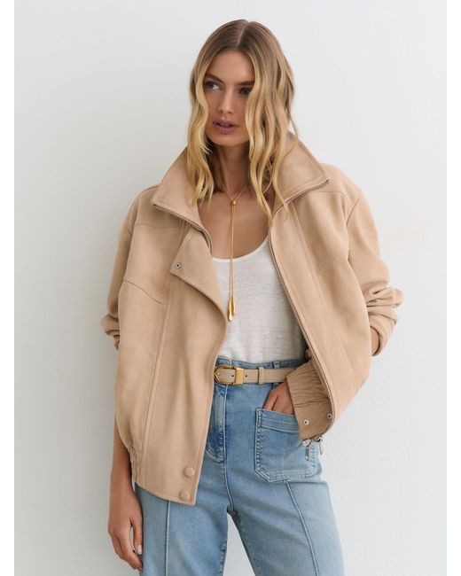 Reiss White Petra - Neutral Petite Suede Oversized Jacket, Us 6