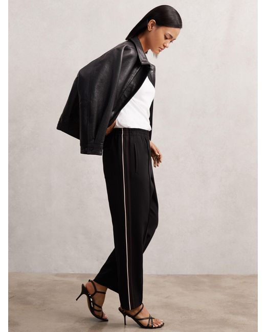 Reiss Black Side-Stripe Tapered Trousers