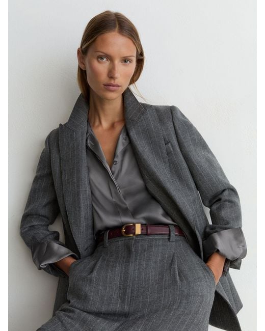 Reiss Gray Silk-Satin Concealed-Placket Shirt