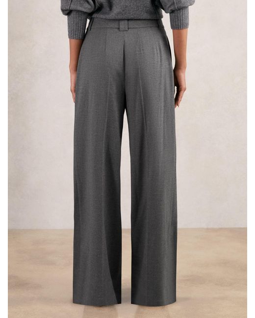 Reiss Gray Poppie - Grey Petite Wide-leg Pleated Trousers, Us 12