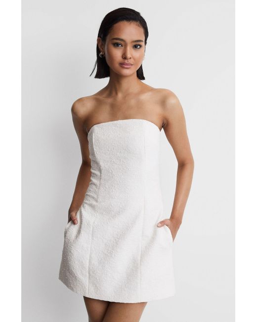 Anna Quan White Boucle Strapless Mini Dress
