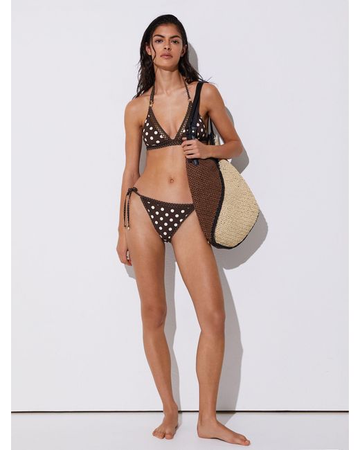 Reiss Multicolor Chocolate & Polka-Dot Triangle Bikini Top