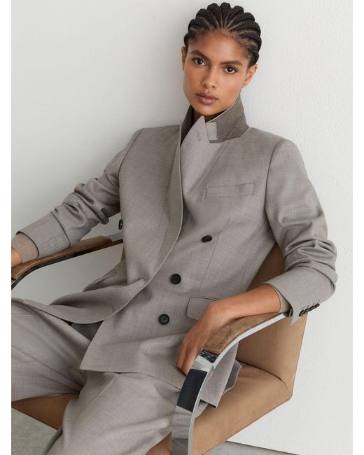 Reiss Gray Petite Wool-Blend Double-Breasted Blazer