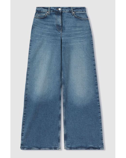 Reiss Crete - Mid Blue Petite Wide Leg Flared Jeans