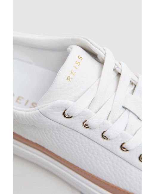 Reiss White Leanne Grained Platform Trainers - Brown Leather Plain