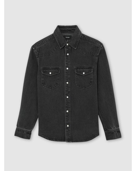 Reiss Gray Denim Western Overshirt for men