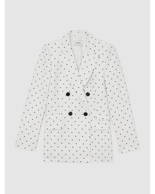 Reiss White Polka-Dot Double-Breasted Suit Blazer