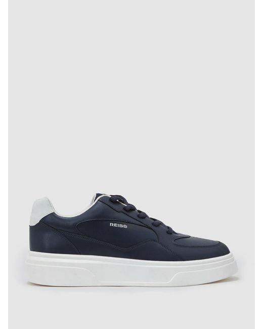 Reiss Blue Bonded-Leather Chunky Sole Trainers for men