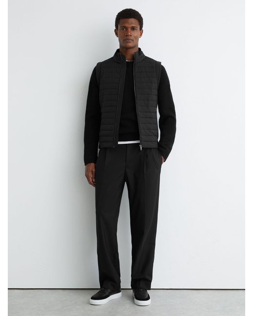 Reiss Black Quilt And Knit Zip-Through Gilet for men