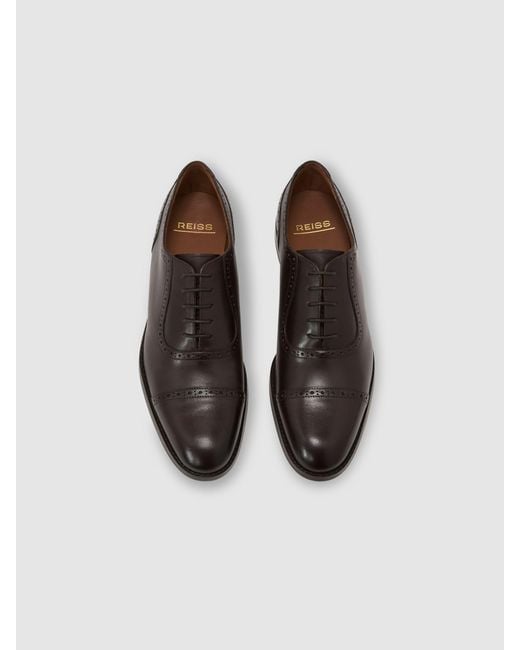 Reiss Blue Leather Brogue-Detail Oxford Shoes for men