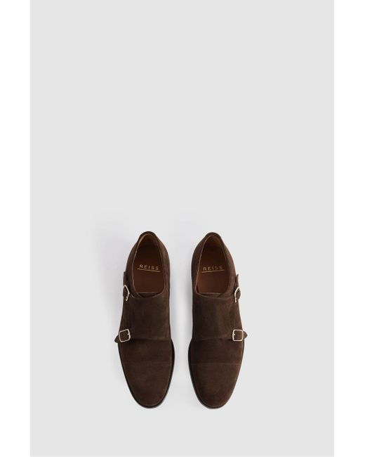 Reiss Amalfi - Brown Suede Double Monk Strap Shoes for men