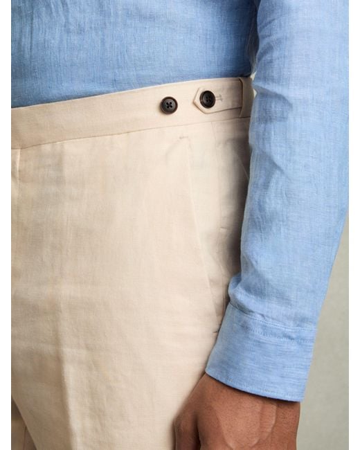 Reiss Gray Slim Fit Linen Trousers for men