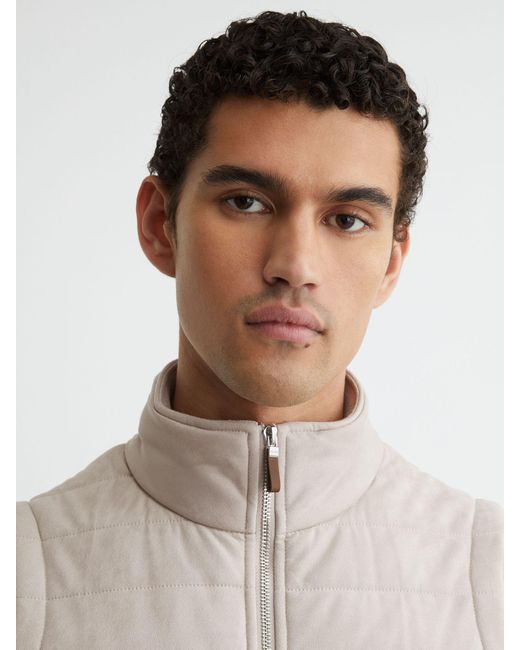 Reiss White Funnel-Neck Quilted Gilet for men