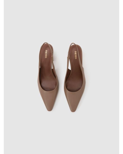 Reiss Natural Lorena Leather Slingback Court Shoes