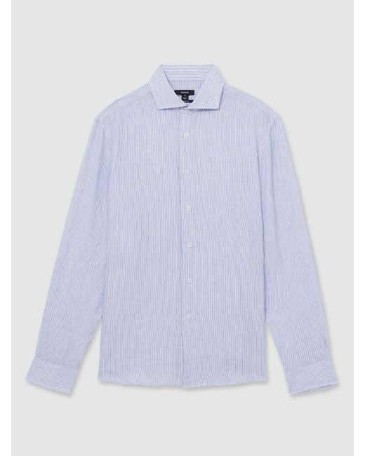 Reiss Blue Soft & Fine Stripe Linen Striped Cutaway-Collar Shirt Regular-Fit for men