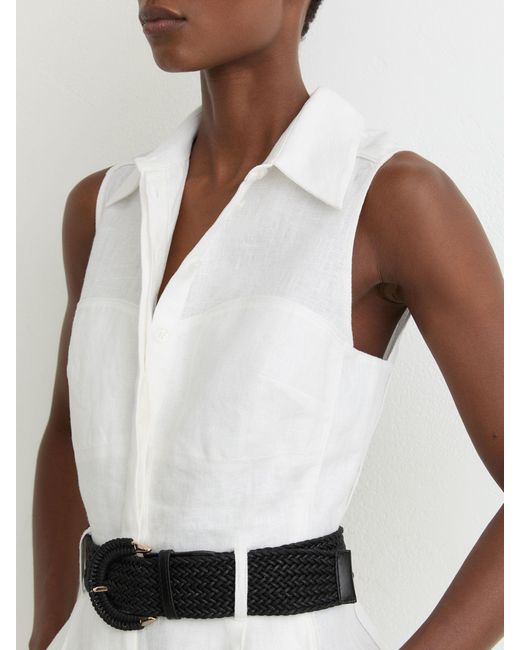 Reiss Natural Taylor - Ivory Linen Sleeveless Belted Playsuit, Us 10