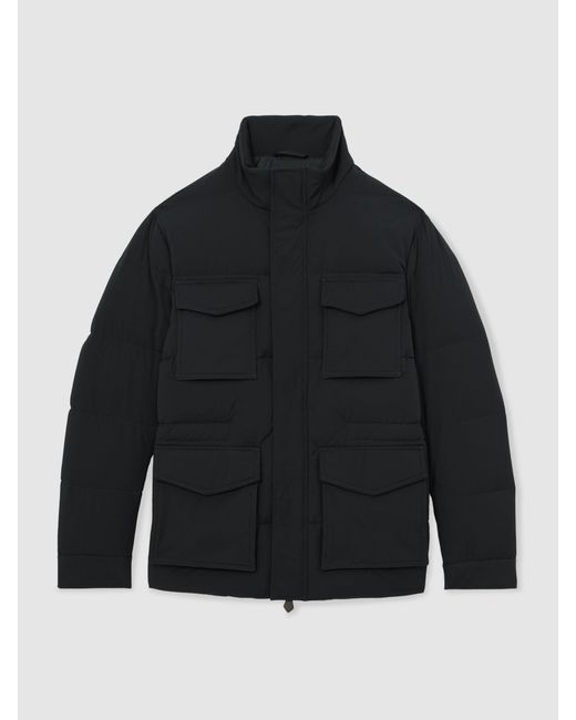 Reiss Black Quilted Four-Pocket Puffer Jacket for men