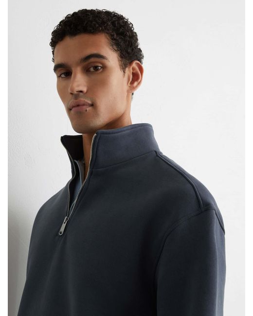 Reiss Blue Cotton-Blend Washed Half-Zip Sweatshirt for men