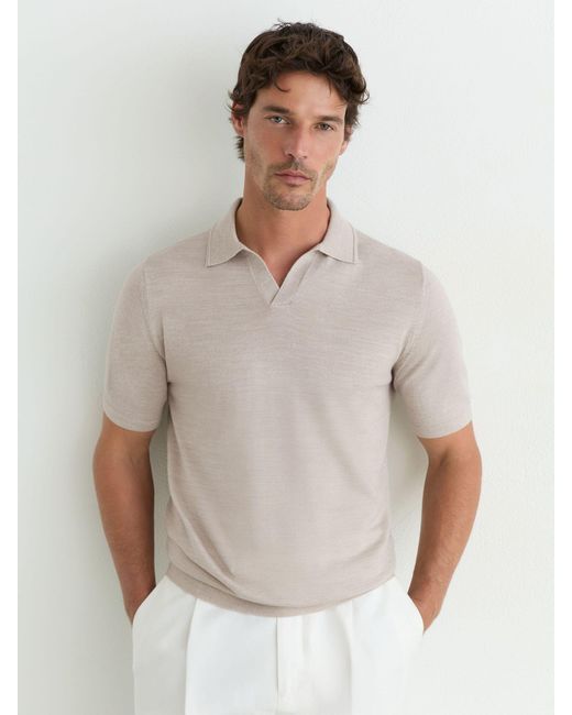 Reiss White Merino Wool Open-Collar Polo Shirt for men