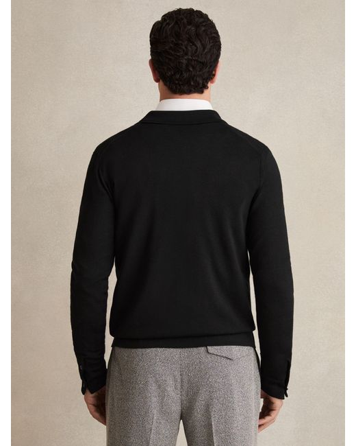 Reiss Black Merino Wool Button-Through Cardigan for men
