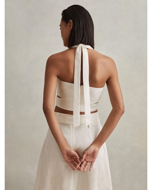 【海外限定】REISSプレイスーツ☆Bay Halter-Neck Cut-Out Linen Buy Reiss Brown Bay Linen Halterneck Cut Out Playsuit from