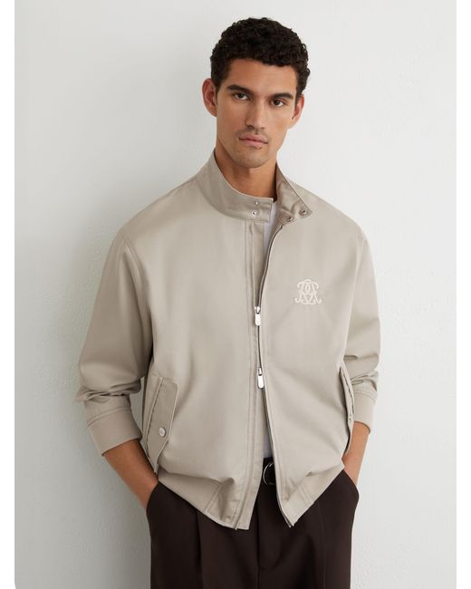 Reiss Gray Hodson - Light Stone Monogram Embroidered Harrington Jacket, Xs for men