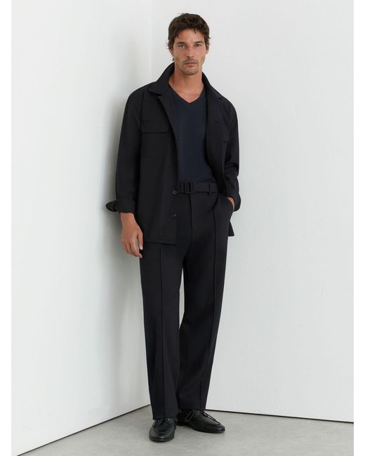Reiss Black Relaxed-Fit Belted Pintuck Trousers for men