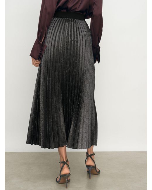 Reiss Black Metallic Pleated Midi Skirt