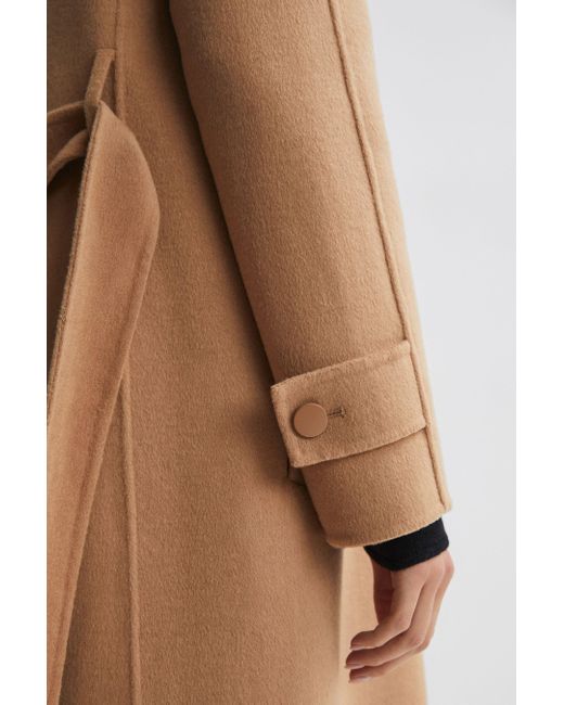 Reiss Brown Emile - Camel Petite Wool Belted Blindseam Coat
