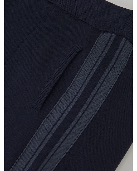 Reiss Blue Knitted Side-Stripe Wide-Leg Trousers