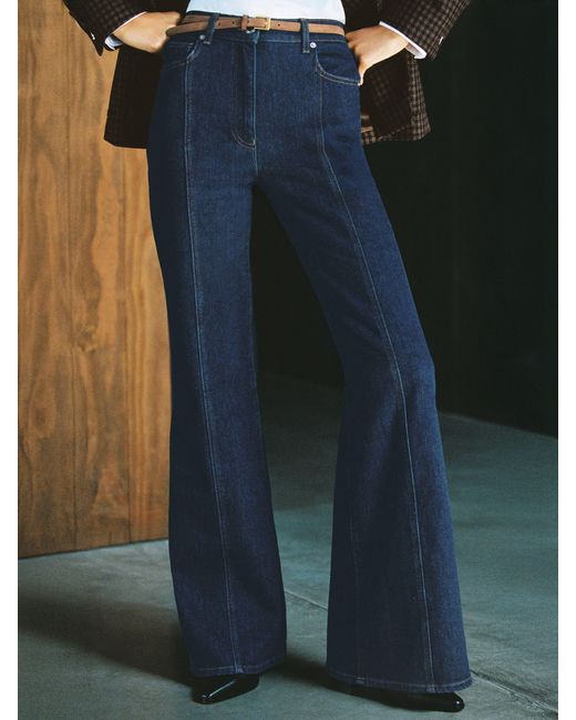 Reiss Blue Flared Seam-Detail Jeans