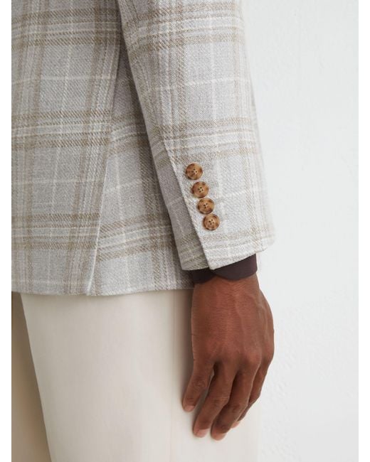 ATELIER Gray Hemp Wool Check Single Breasted Classic Fit Blazer for men