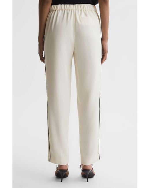 Reiss Black Taper - Cream Theo Taper Tapered Fit Side Stripe Trousers, Us 8