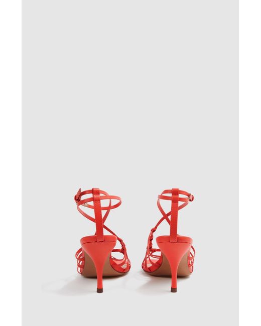 Reiss Red Eva Strappy Heels - Coral Leather Plain