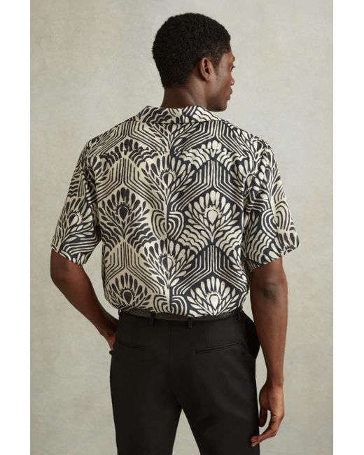 Reiss Multicolor Levesi - White/black Abstract Print Cuban Collar Shirt for men
